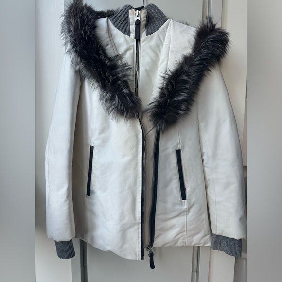 Mackage Adali Jacket With Fur Collar in Off White - Picture 2 of 6